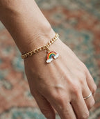 Rainbow Charm Bracelet, Gold Chain Bracelet