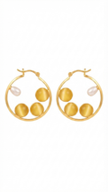 Golden Cat’s Eye & Pearl Hoop Earrings