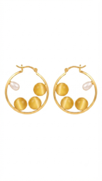Golden Cat’s Eye & Pearl Hoop Earrings