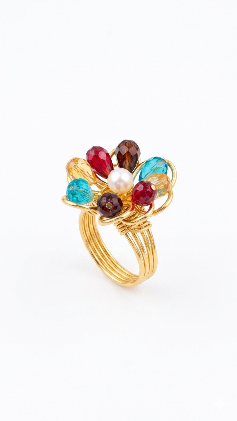 Colorful Pearl Floral Statement Ring