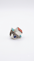 Boho Tribal Coral & Turquoise Ring | Artisan Cocktail Ring