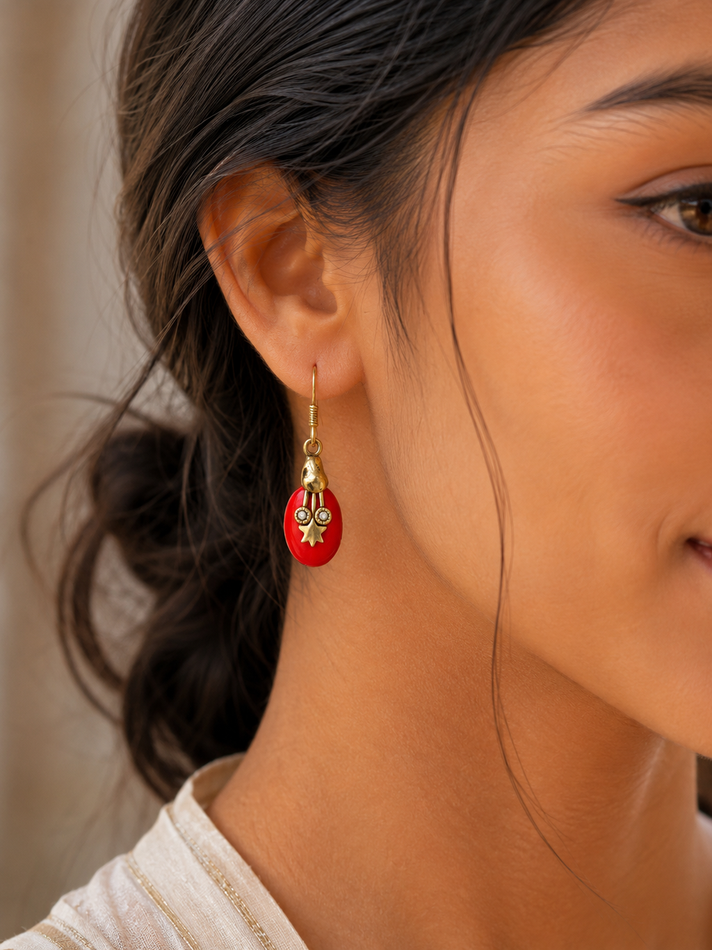 Vintage Red Stone Dangle Earrings
