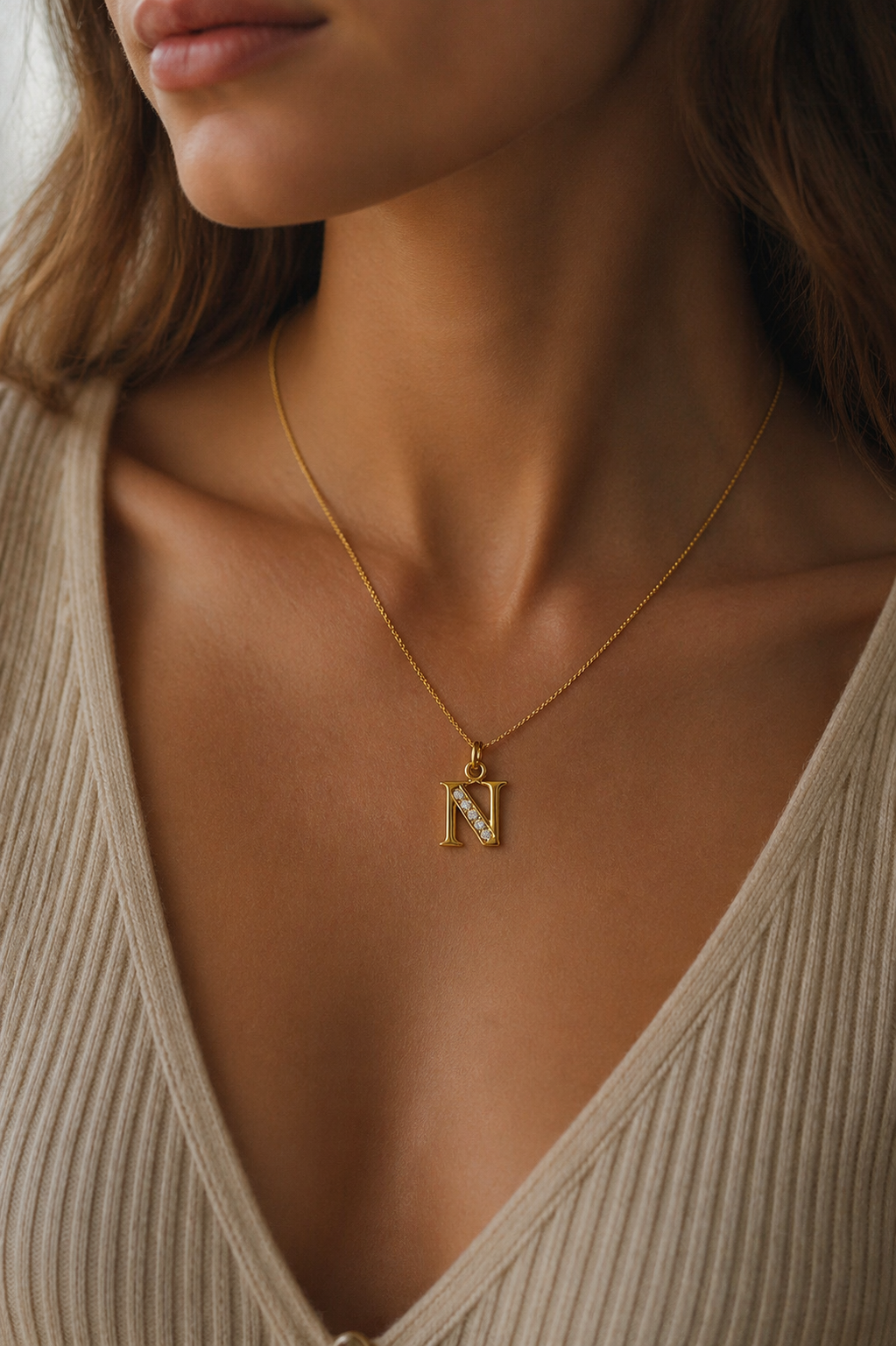 Elegant Gold Initial “N” Pendant