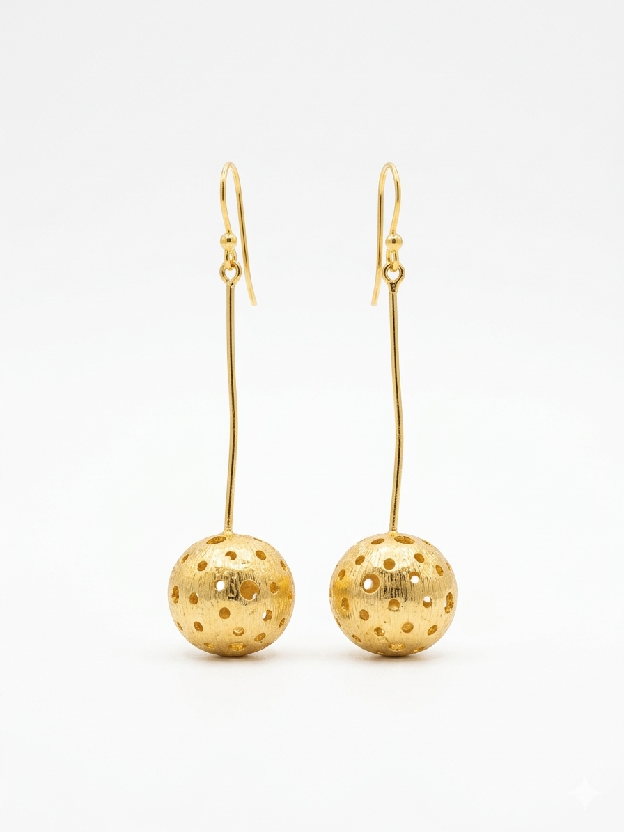Golden Sphere Drop Statement Earrings