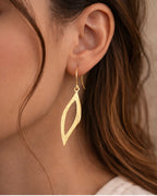 Gold Open Leaf Drop Earrings