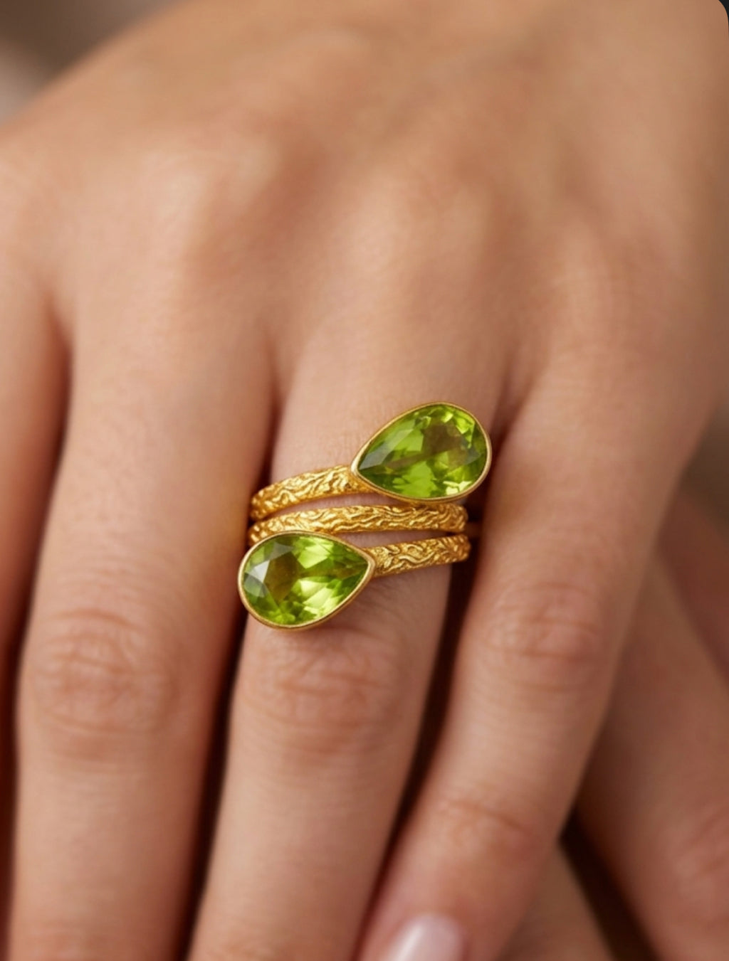 Peridot Style Statement Adjustable Ring