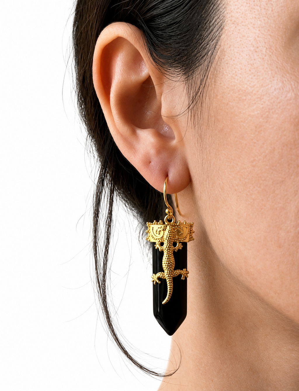 Black Onyx Gecko Earrings