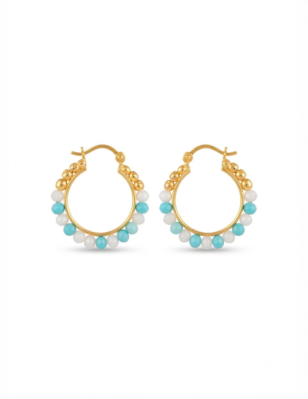 Blue Apatite & Freshwater Pearl Hoop Earrings in 18K Gold Plated