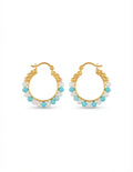 Blue Apatite & Freshwater Pearl Hoop Earrings in 18K Gold Plated