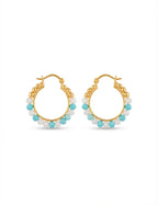 Blue Apatite & Freshwater Pearl Hoop Earrings in 18K Gold Plated