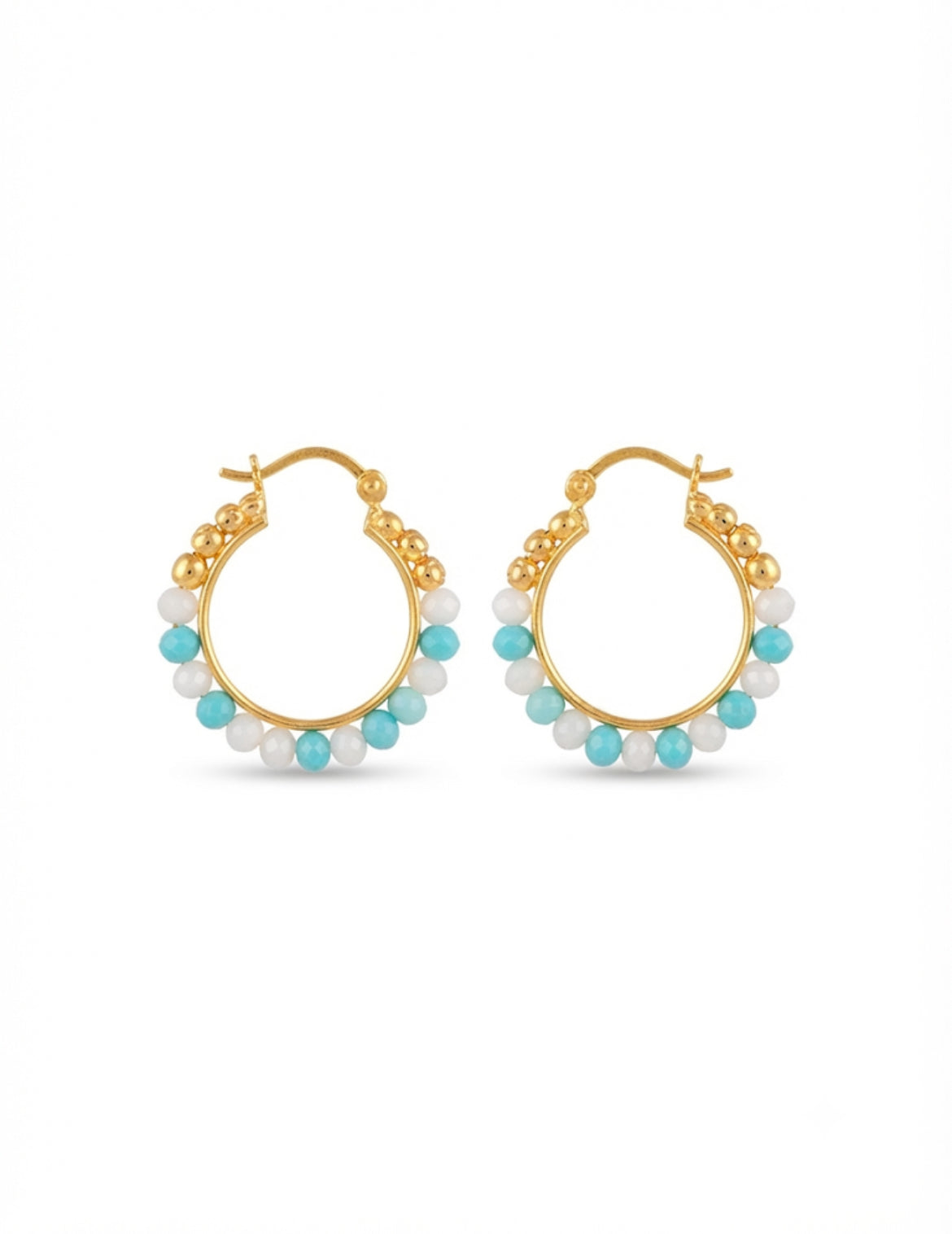 Blue Apatite & Freshwater Pearl Hoop Earrings in 18K Gold Plated
