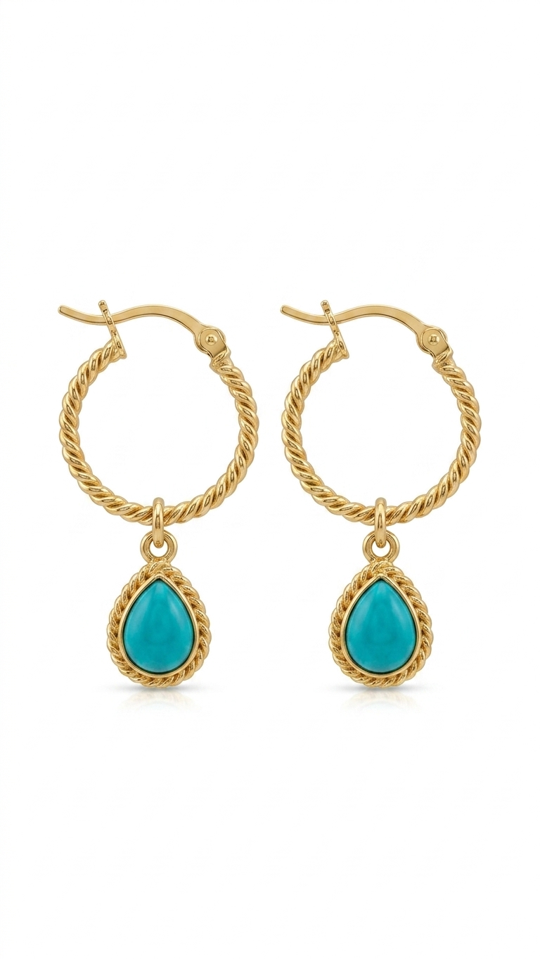Turquoise Teardrop Gold Hoop Earrings