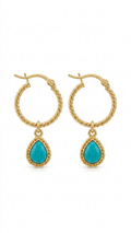 Turquoise Teardrop Gold Hoop Earrings