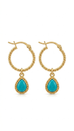 Turquoise Teardrop Gold Hoop Earrings