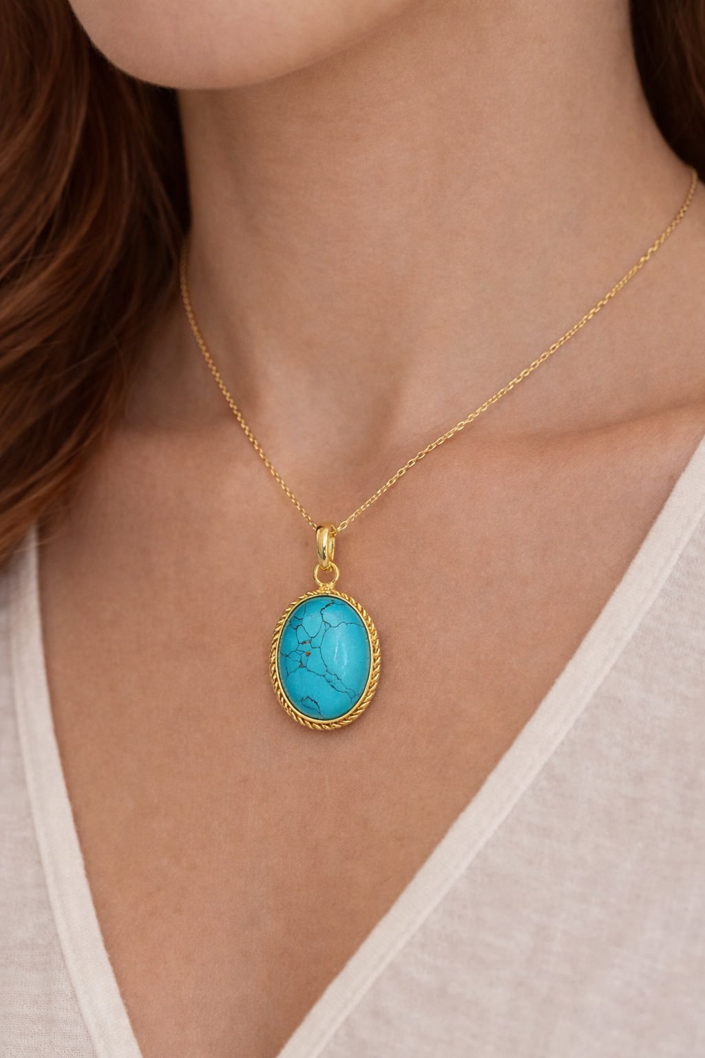 Oval Turquoise Pendant Necklace