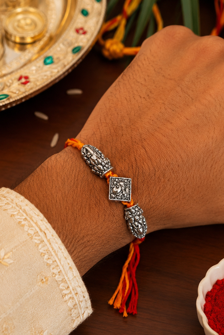Traditional Religious Silver Plated Lakshmi Ganesh Rakhi