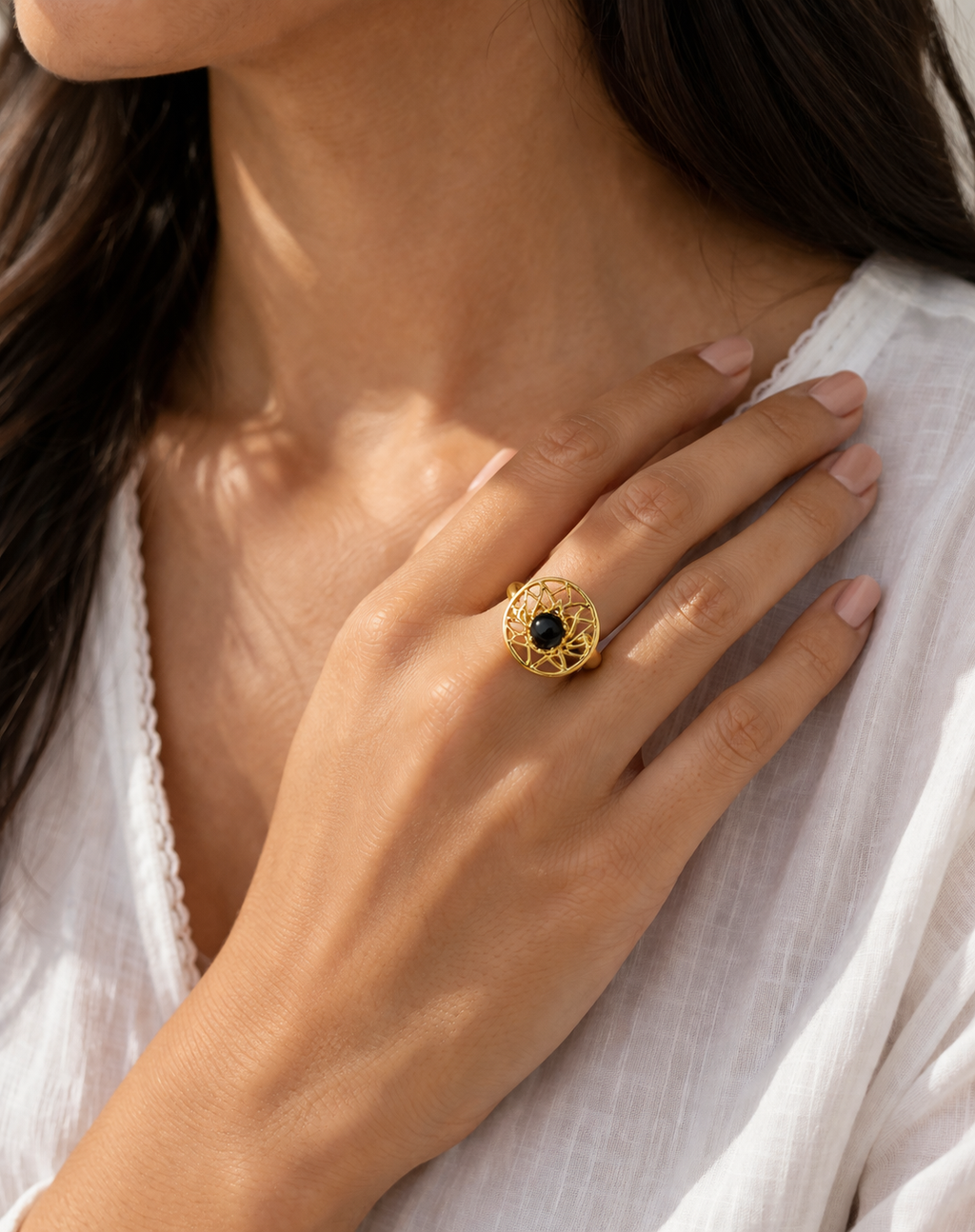 Midnight Aura Gold Statement Adjustable Ring