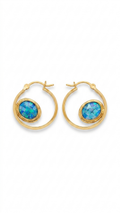 Blue Opal Gold Hoop Earrings