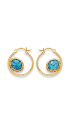 Blue Opal Gold Hoop Earrings