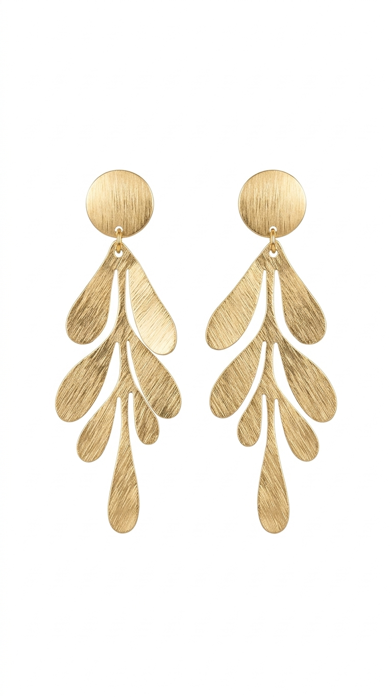 Leaf Cascade Brushed Gold Statement Earrings
