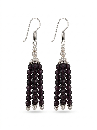 Handmade Black Onyx Crystal Tassel Earrings