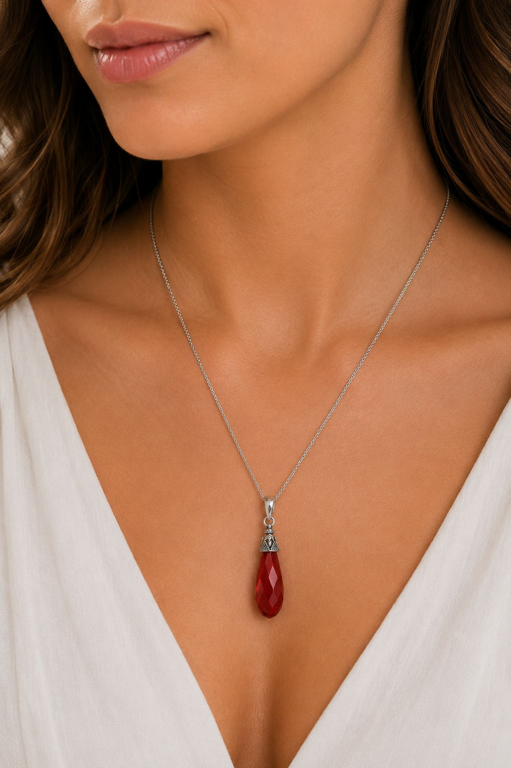 Red Faceted Teardrop Pendant
