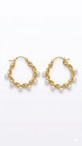 Twisted Gold Pearl Hoop Earrings