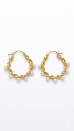 Twisted Gold Pearl Hoop Earrings