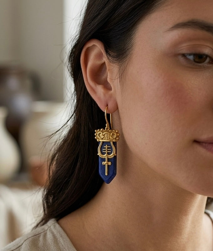 Lapis Lazuli Trishul Earrings