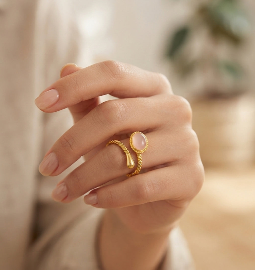 Rose Quartz Open Ring in 18K Gold Vermeil