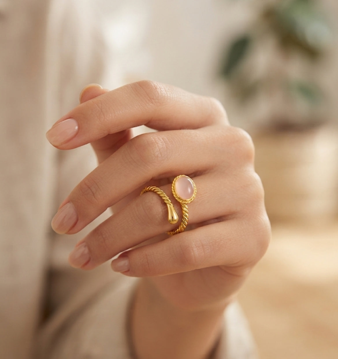 Rose Quartz Open Ring in 18K Gold Vermeil