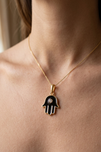 Gold Hamsa Hand Necklace, Evil Eye Protection Pendant
