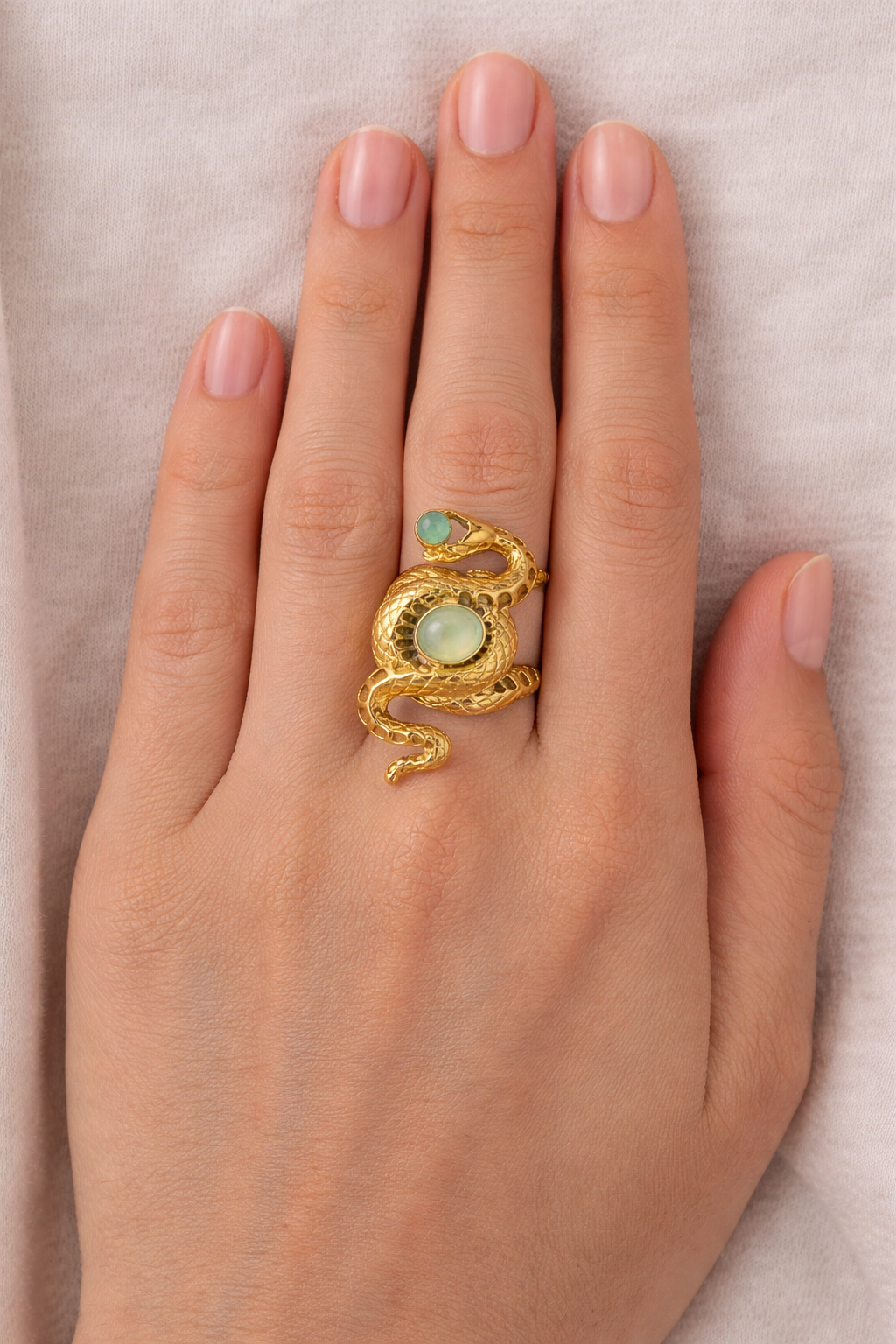 Gold Serpent Wrap Ring with Stone