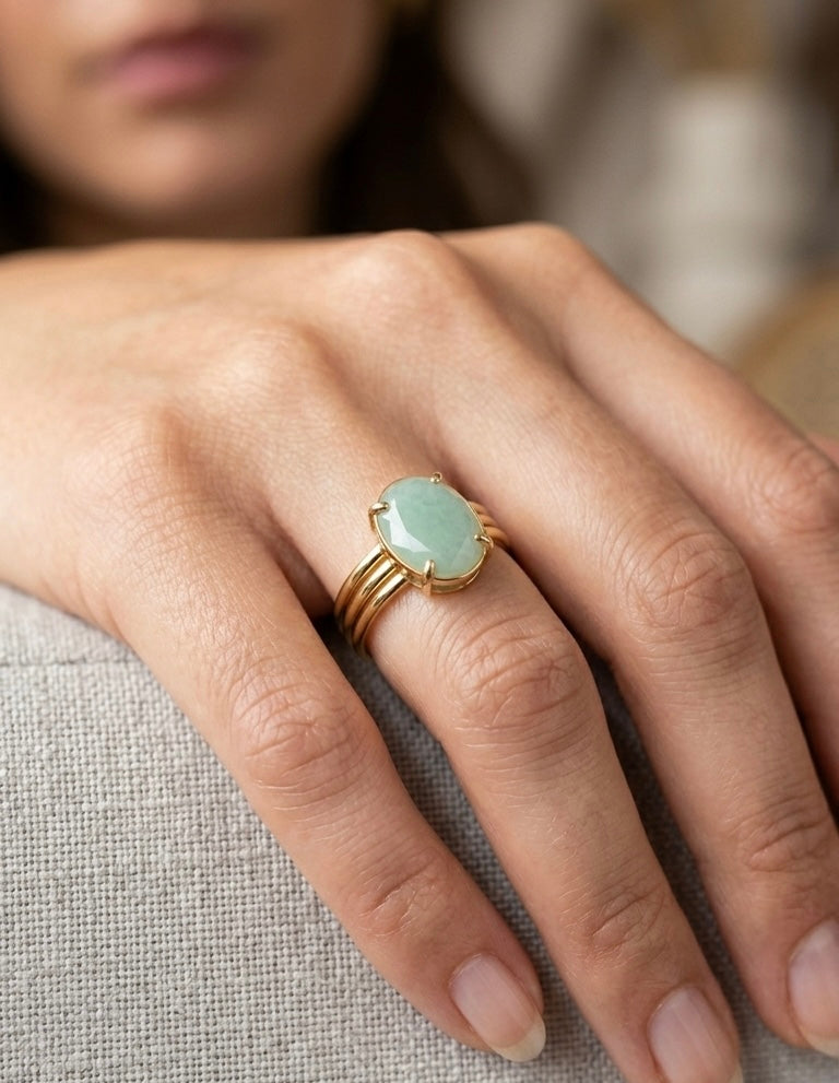 Aquamarine Oval Ring in Gold