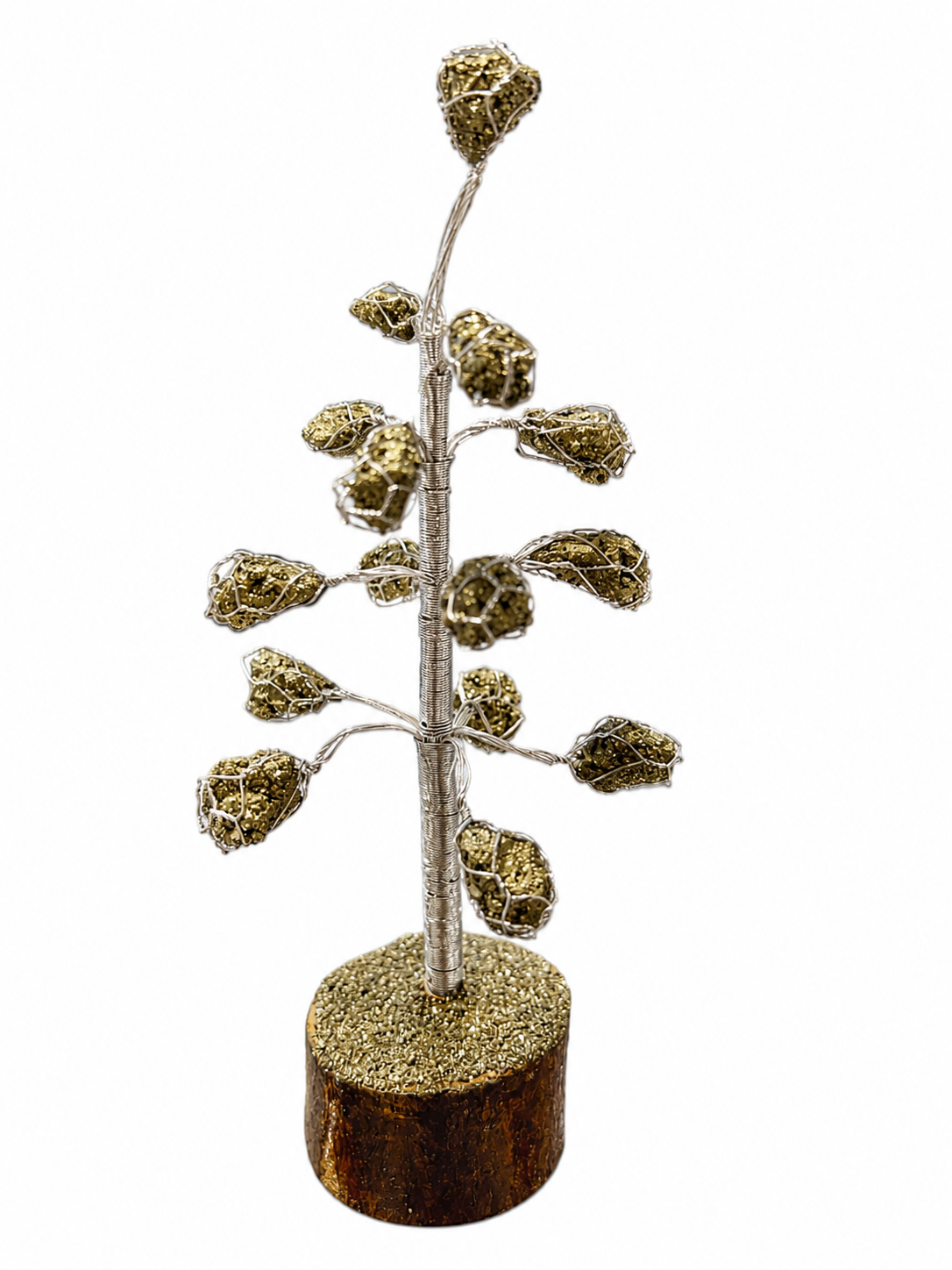 Natural Pyrite Gemstone Tree – Handmade Crystal Healing Tree Decor with Wooden Base