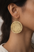 Textured Gold Disc Drop Earrings