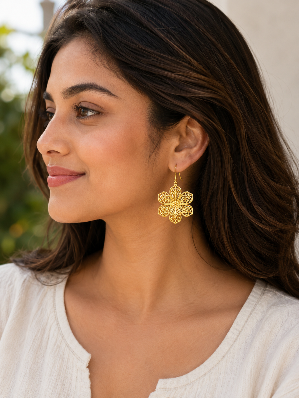 Golden Floral Filigree Drop Earrings