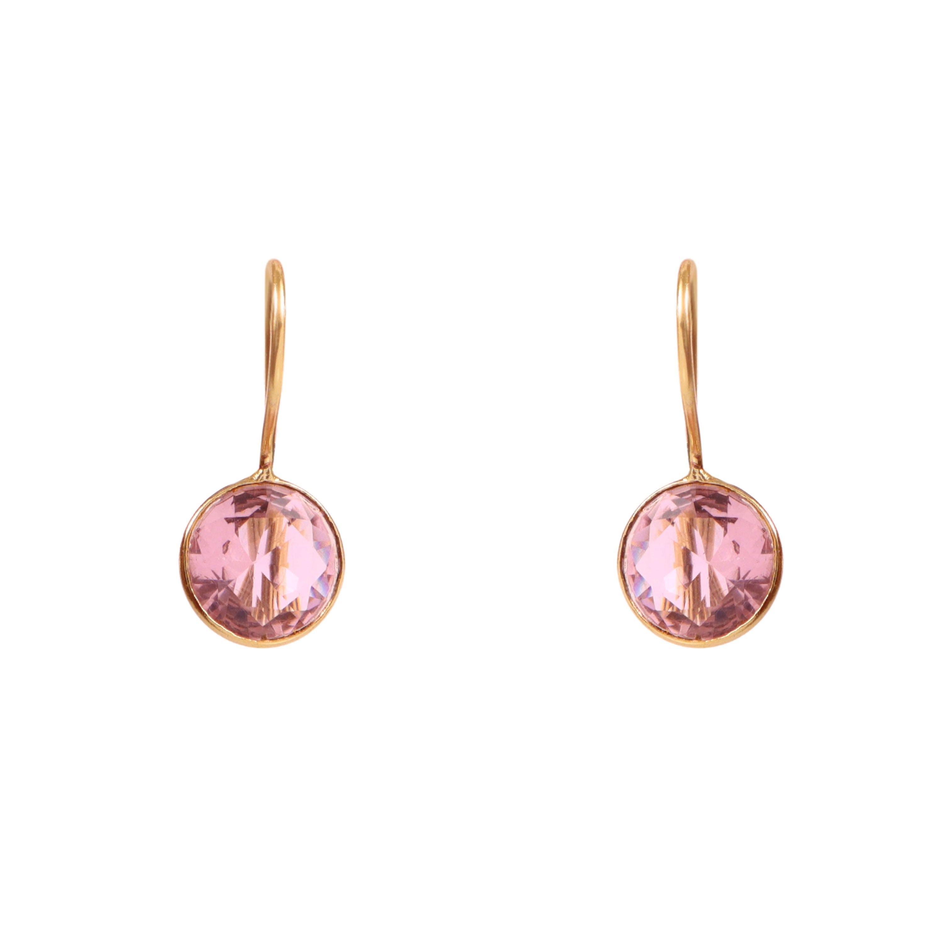 Gold Pink Crystal Drop Earrings