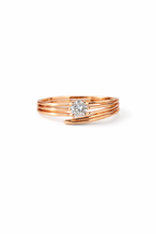 Rose Gold Diamond Ring – Minimal Triple Band Solitaire Ring