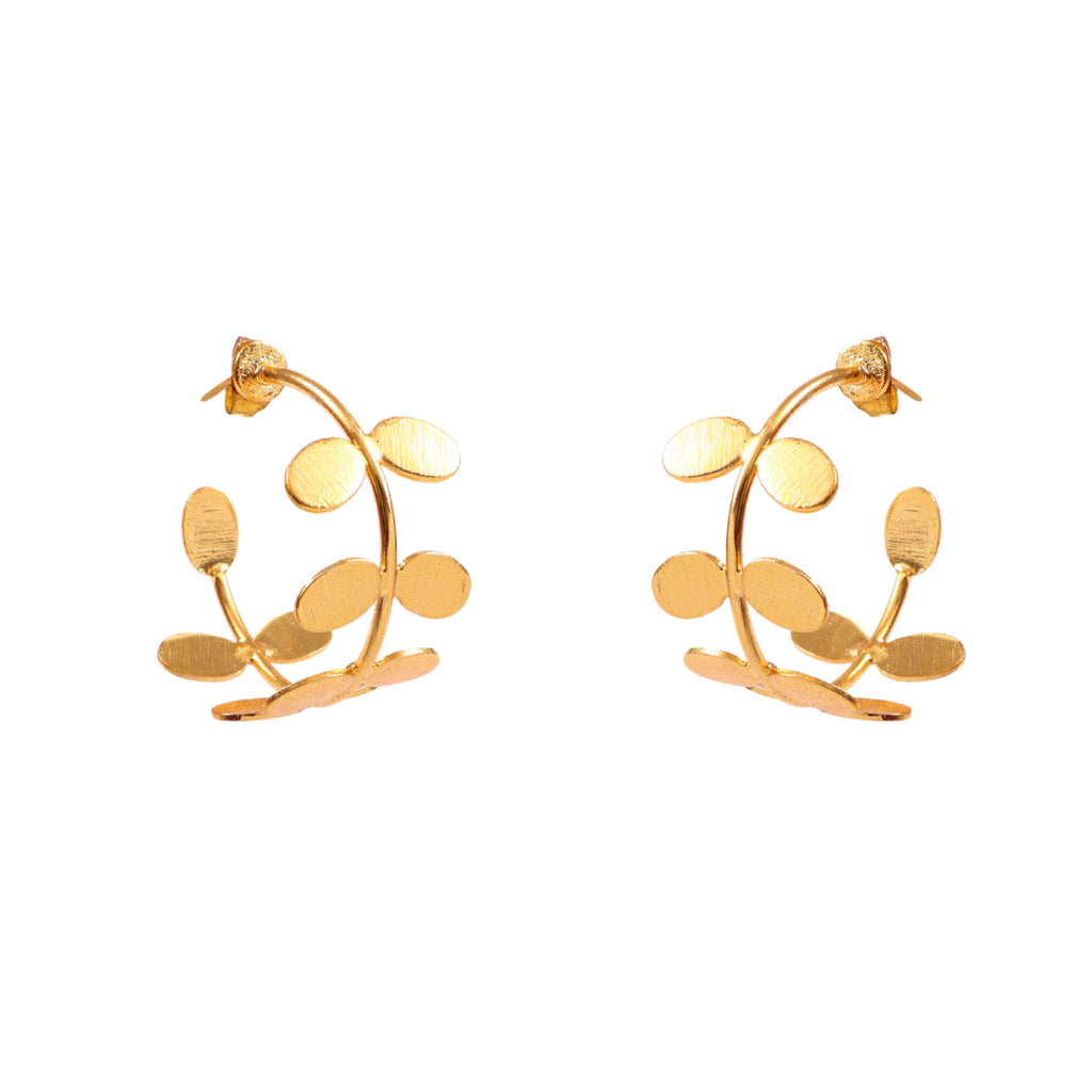 Gold Leaf Disc Hoop Earrings