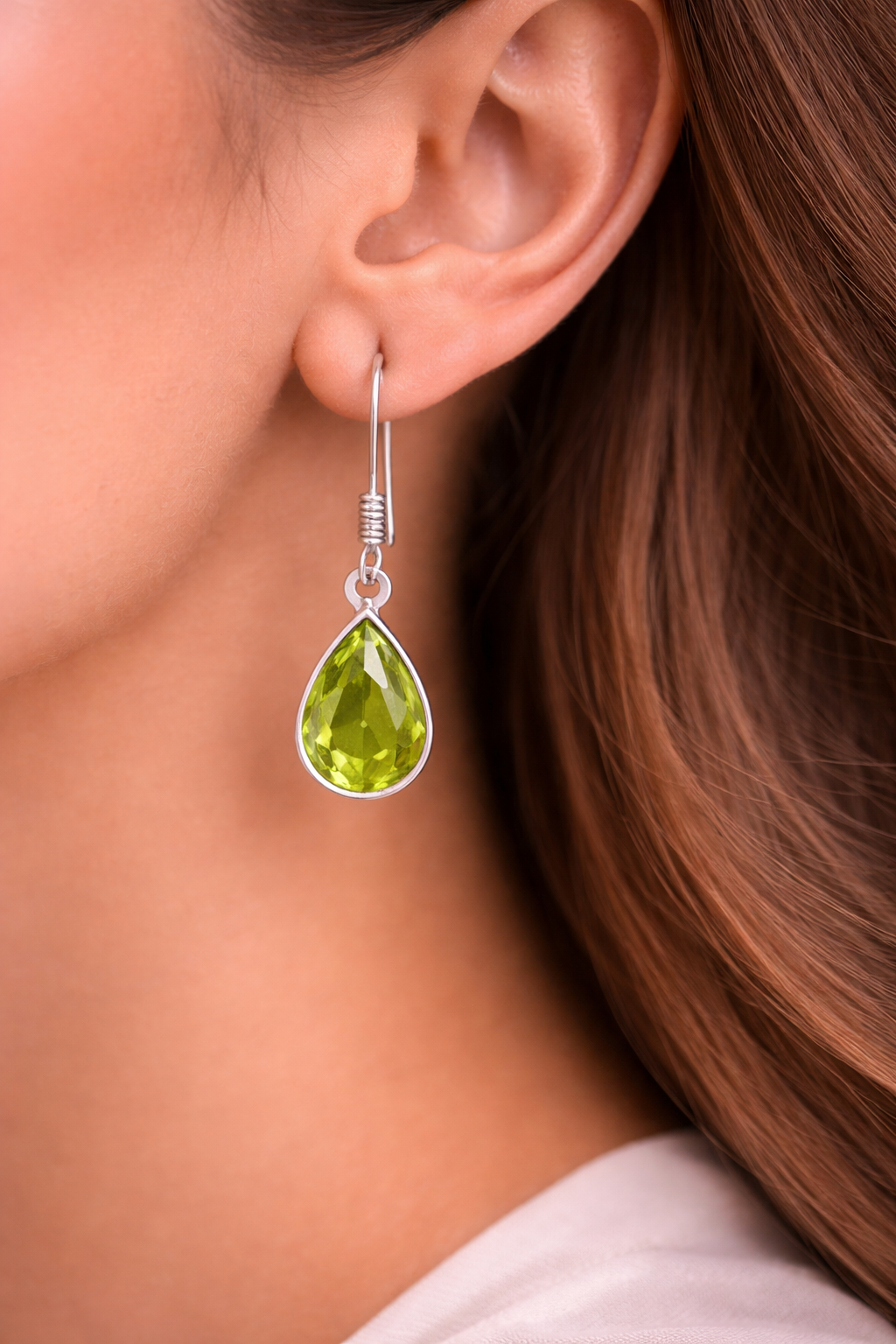 Lime Green Teardrop Sparkle Earrings