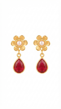 Floral Garnet Red Drop Earrings