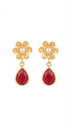 Floral Garnet Red Drop Earrings