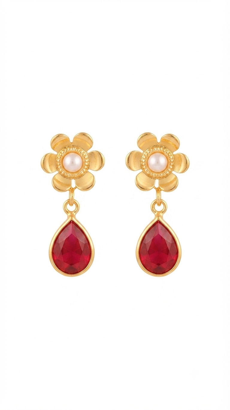 Floral Garnet Red Drop Earrings