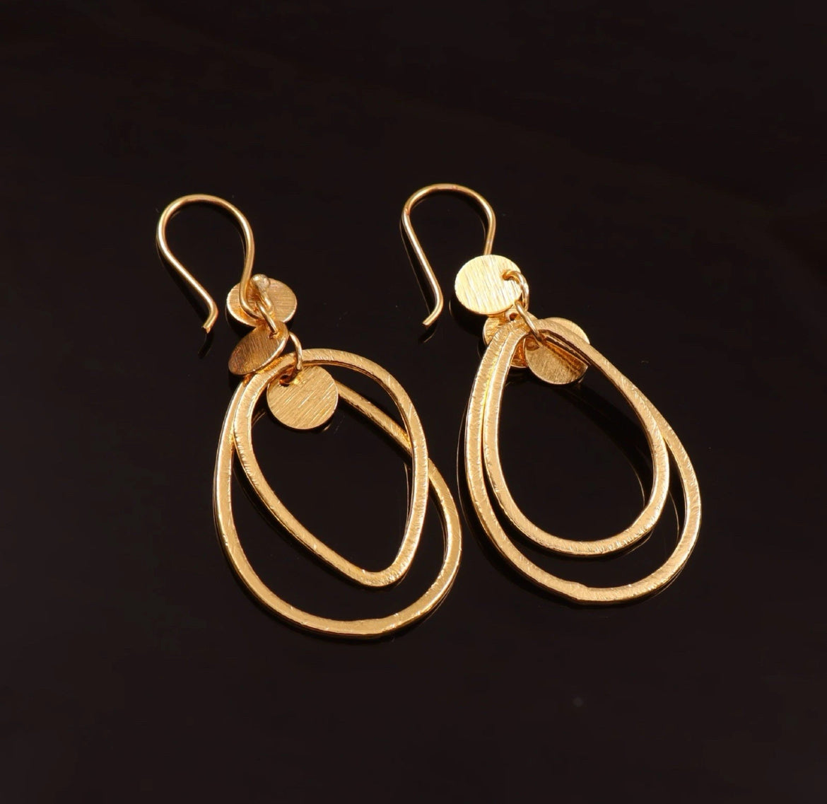 Gold Tone Layered Teardrop Dangle Earrings