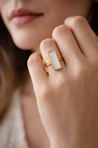White Stone Bar Gold Ring