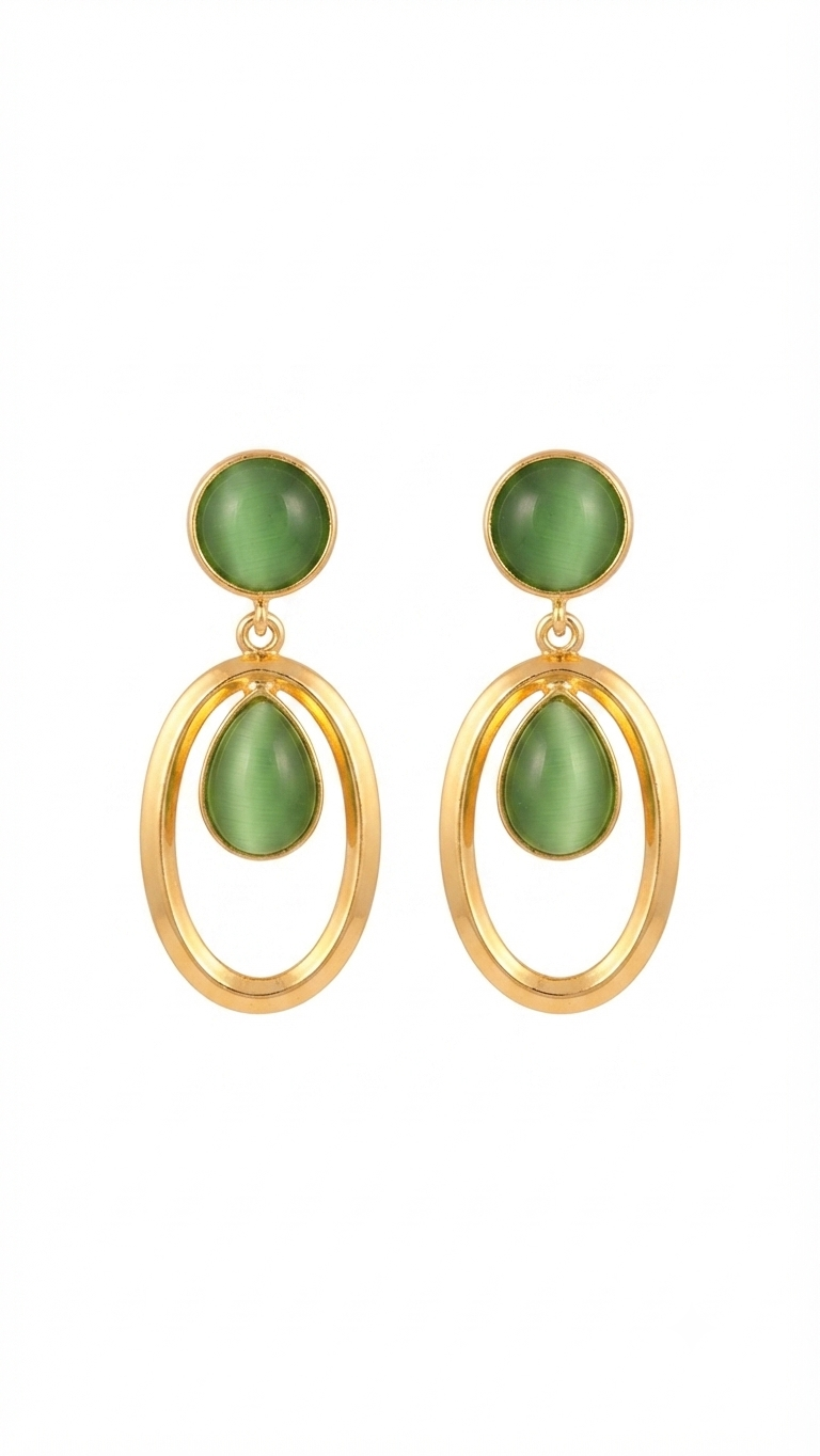 Green Cat’s Eye Statement Drop Earrings