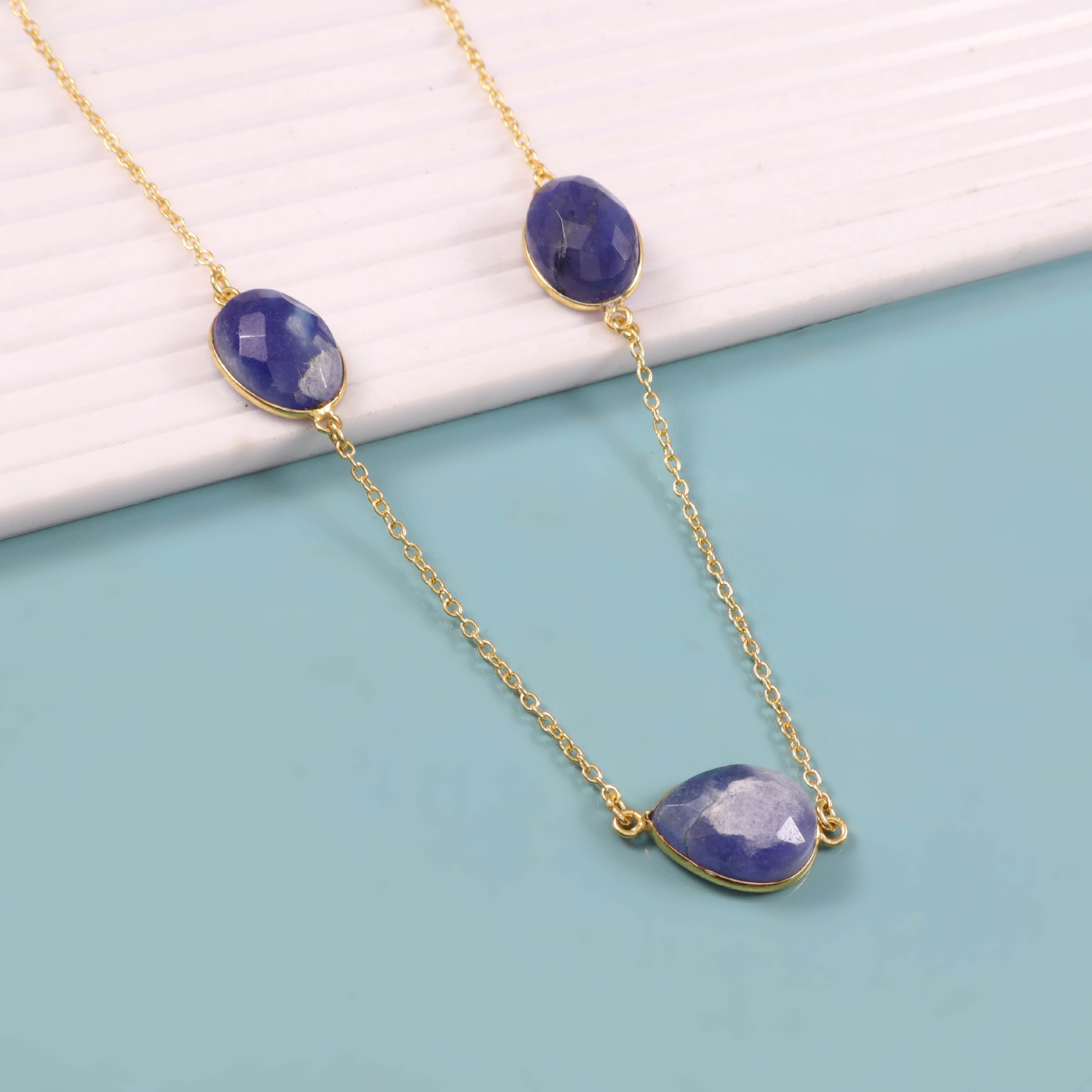 Elegant Blue Gemstone Gold Necklace