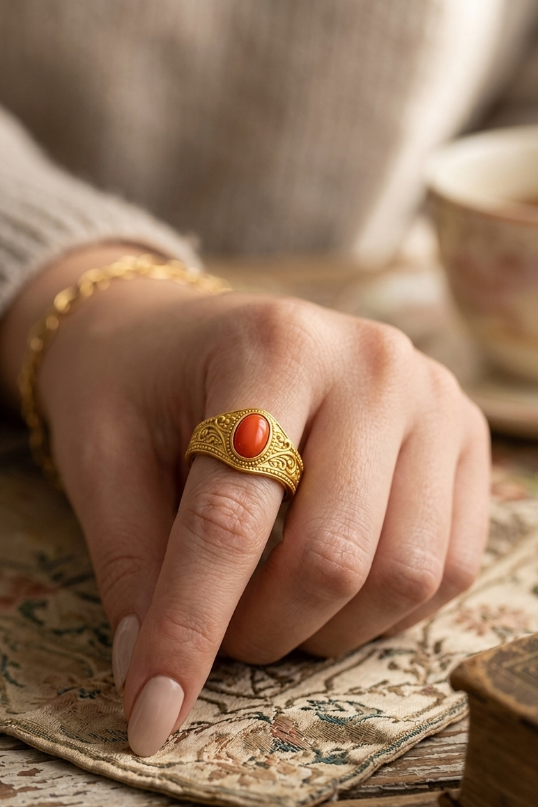 Vintage Gold Carnelian Ring for Women
