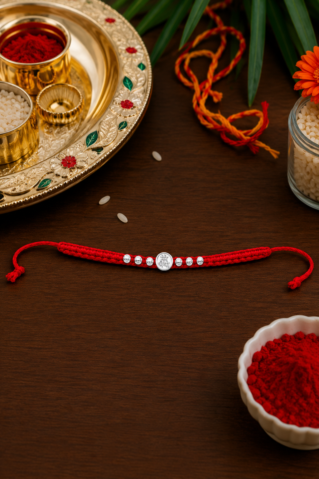 925 Sterling Silver “Mere Bhaiya” Rakhi | Handmade Red Thread Rakhi for Brother